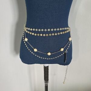 Multi Layer Silve Ivory Acrylic Bead Chain Belt